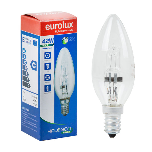 Eurolux E14 42W Clear Candle Halogen Saver Bulb