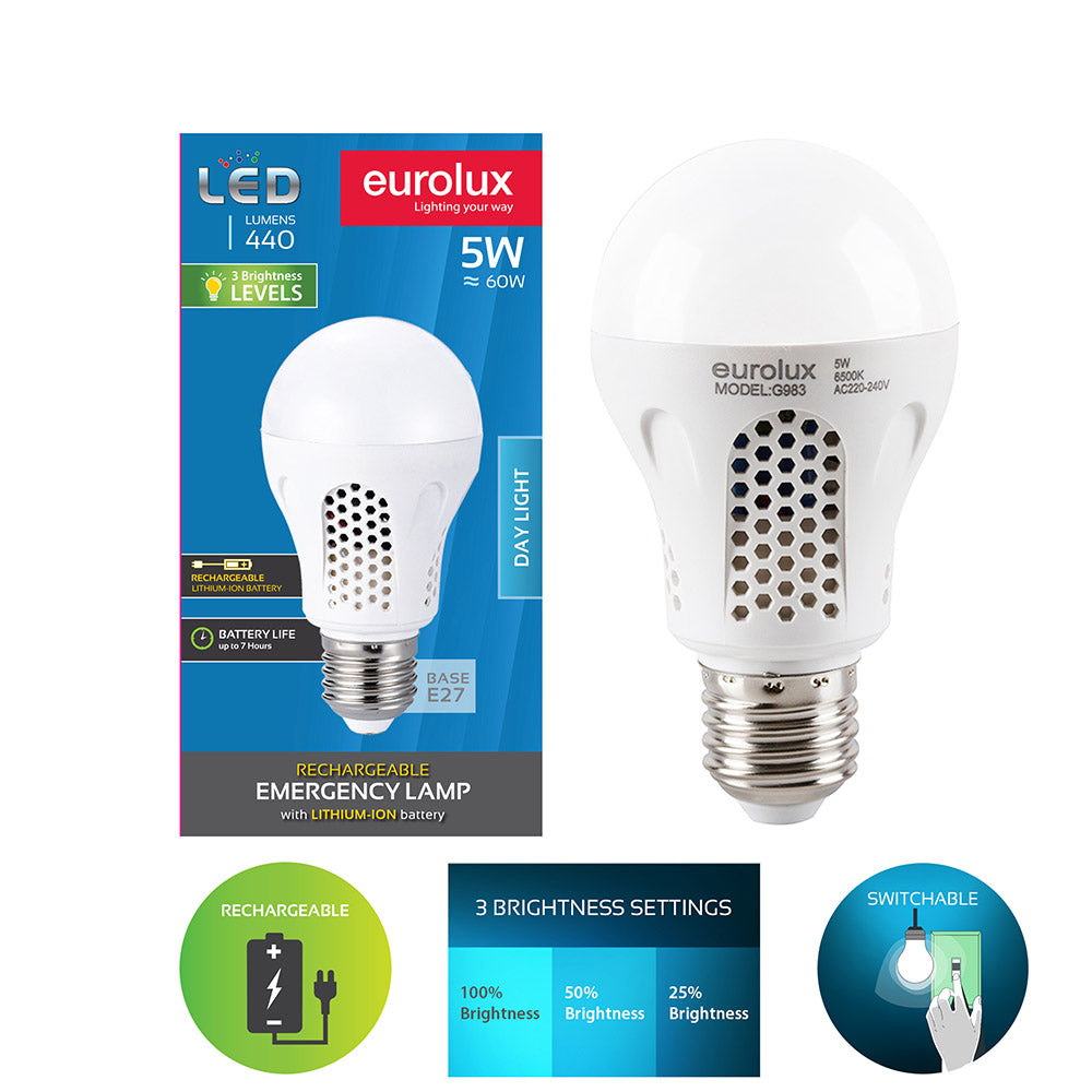 Eurolux Rechargeable G983 LED E27 5W Daylight Bulb