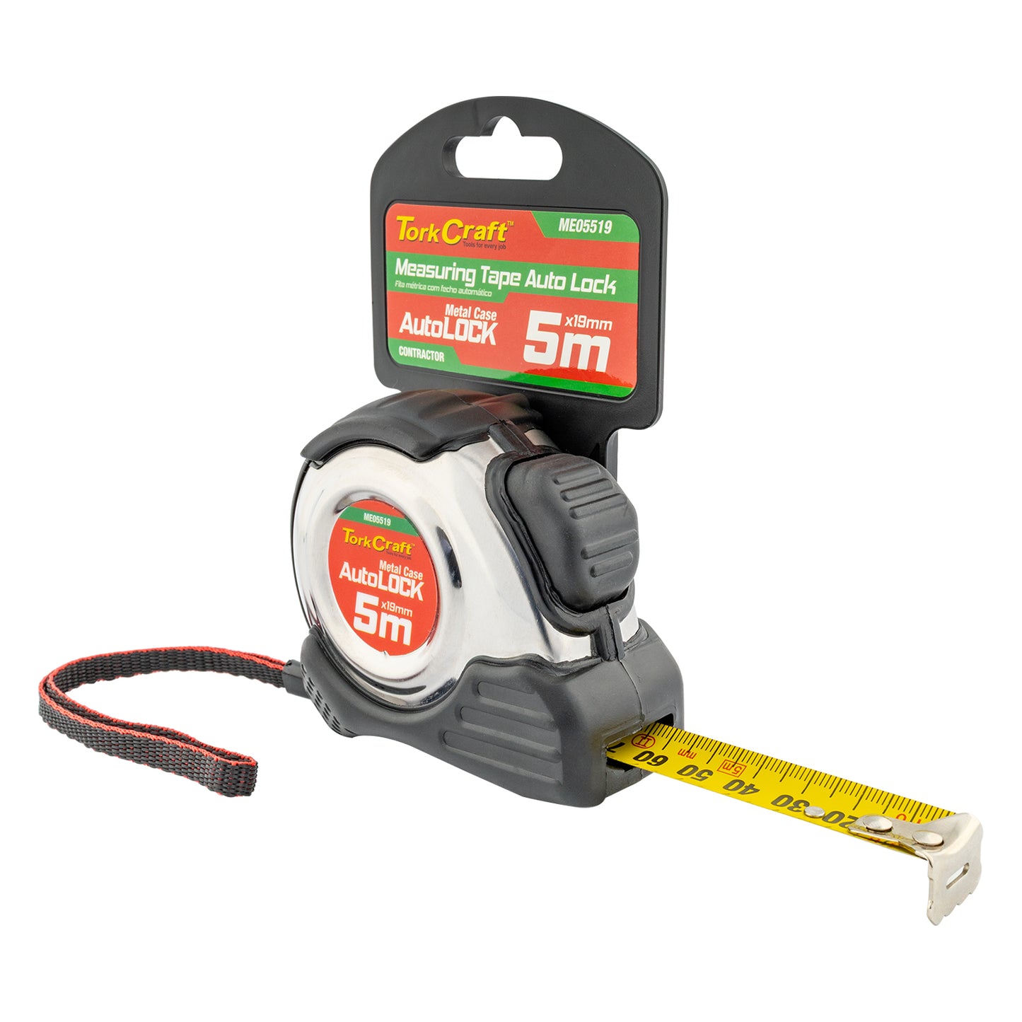 MEASURING TAPE SELF LOCK 5M X 19MM S/S & RUBBER CASING MATT FINISH