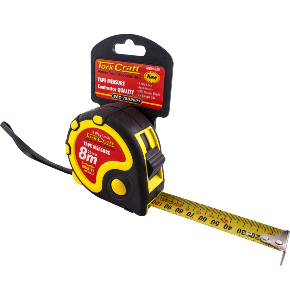 MEASURING TAPE AUTOLOCK 8M X 25MM RUBBER CASING MATT FINISH