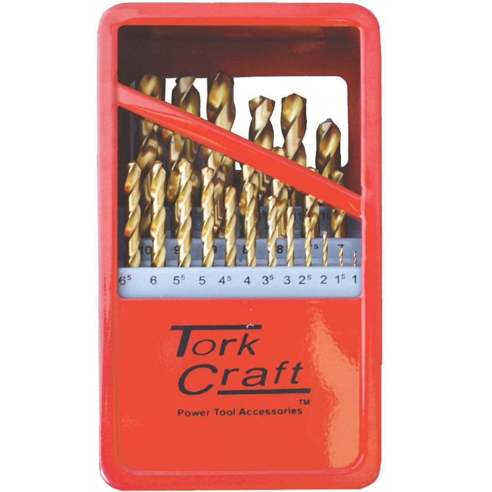 Drill Bit Set 25pce Tin. Coated Metal Case