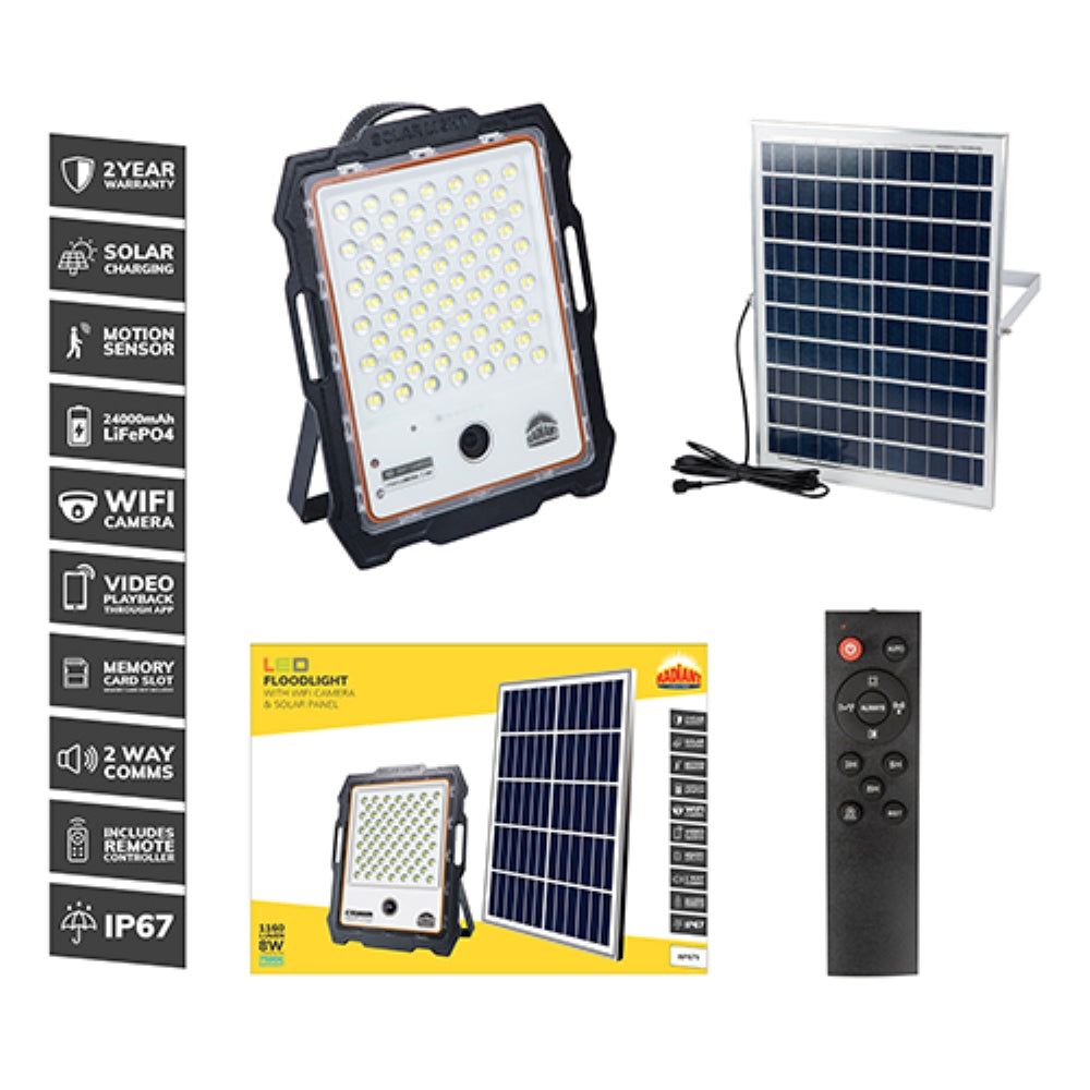 Radiant Solar Floodlight & WIFI Camera LED 1160lm 7000K