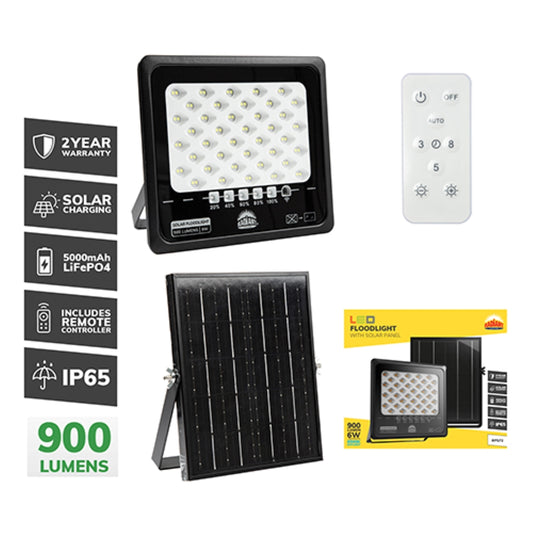 Radiant Solar Floodlight & Remote LED 900lm 6500K