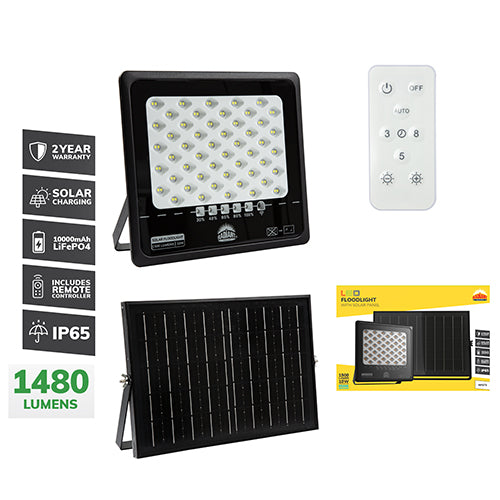 Radiant Solar Floodlight & Remote LED 1500lm 6500K