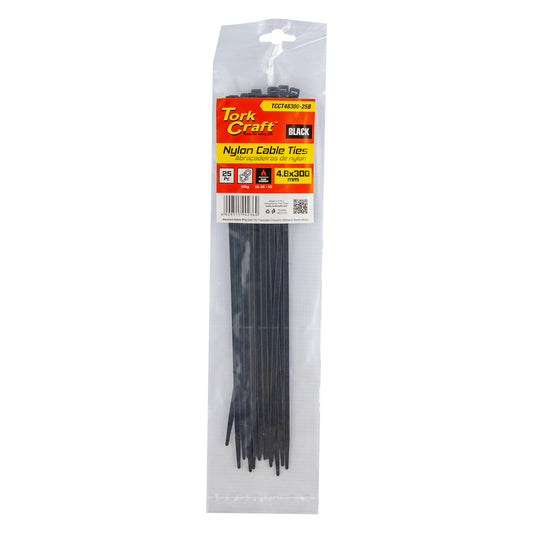 NYLON CABLE TIES 4.8MM X 300MM BLACK 25PC