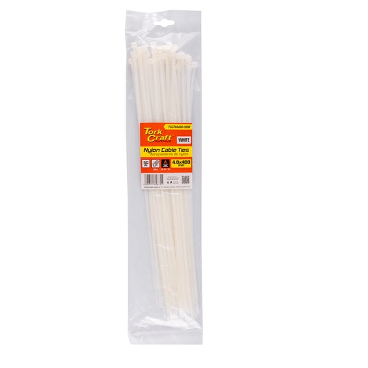 NYLON CABLE TIES 4.8MM X 400MM WHITE 50PC