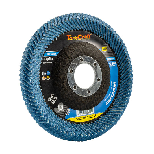 FLAP DISC ROUND EDGE ZIRCONIUM 115MM 120 GRIT FLAT