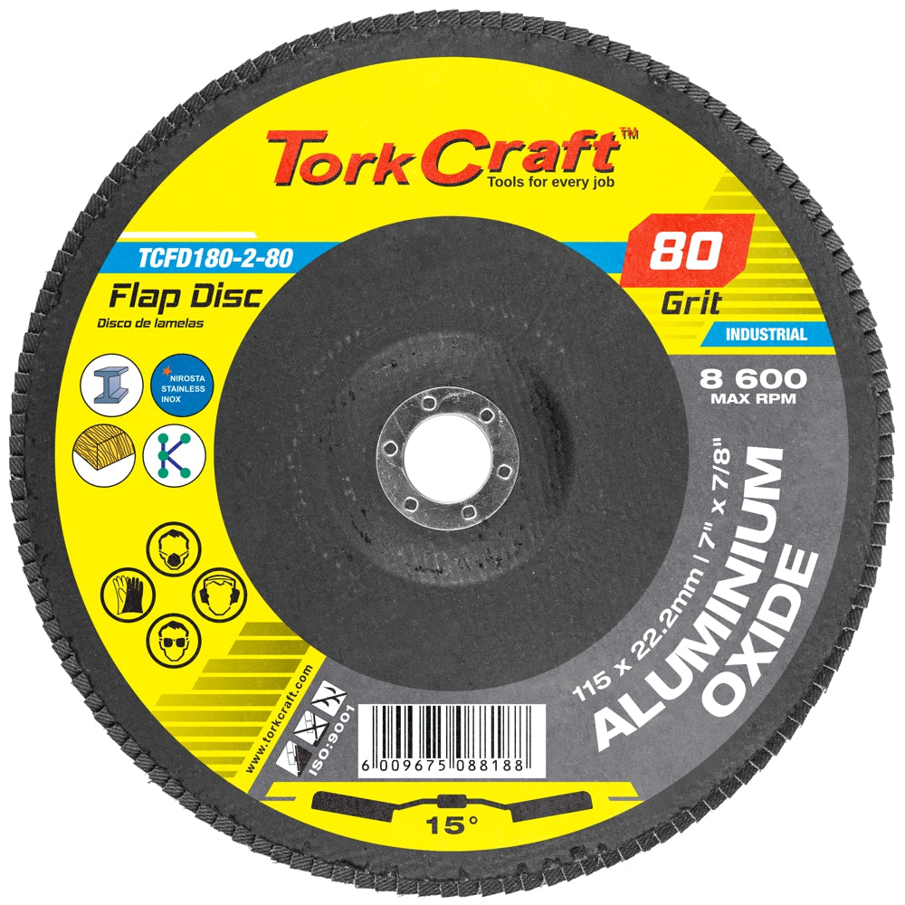 FLAP DISC 180MM 15 DEG.ANGLE 80GRIT A/O