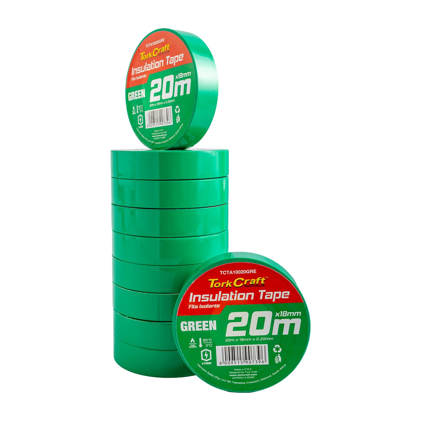 0.20MMX18MMX20M GREEN INSULATION TAPE