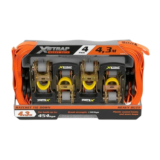 X-Strap 4.3M Heavy-Duty Ratchet Tie Downs – 4-Pack | 454kg Load Capacity