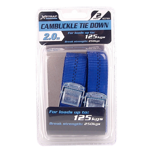 X-Strap Standard Cambuckle Tie Down – 2M (2-Piece) | 125kg Load Capacity