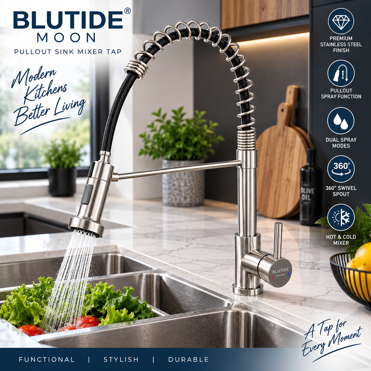 Blutide Moon Pullout Sink Mixer Tap