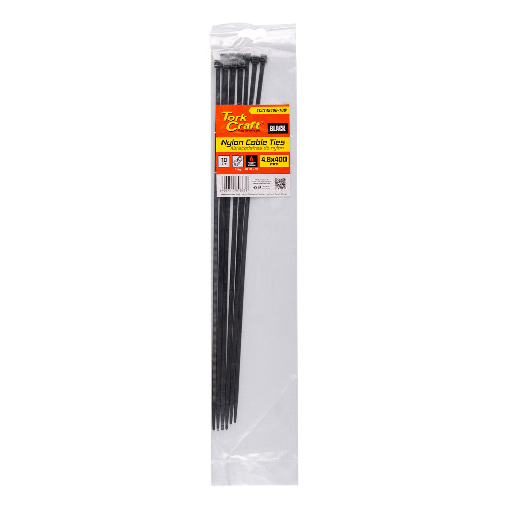 Tork Craft Nylon Cable Ties 4.8mm X 400mm Black 10pc