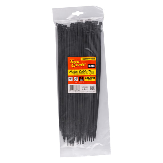 Tork Craft Nylon Cable Ties 4.8mm X 300mm Black 100pc