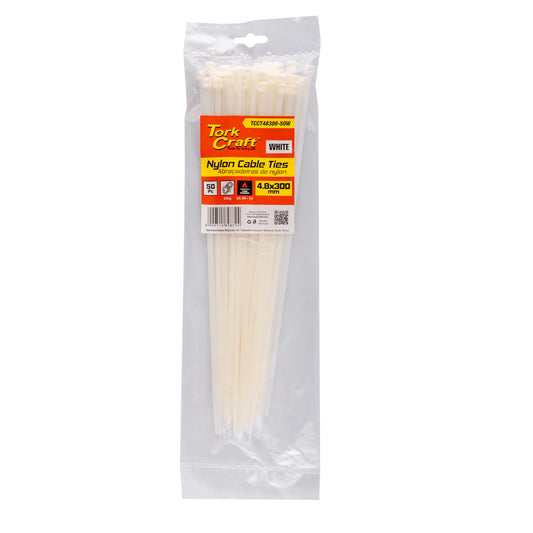 Tork Craft Nylon Cable Ties 4.8mm X 300mm White 50pc