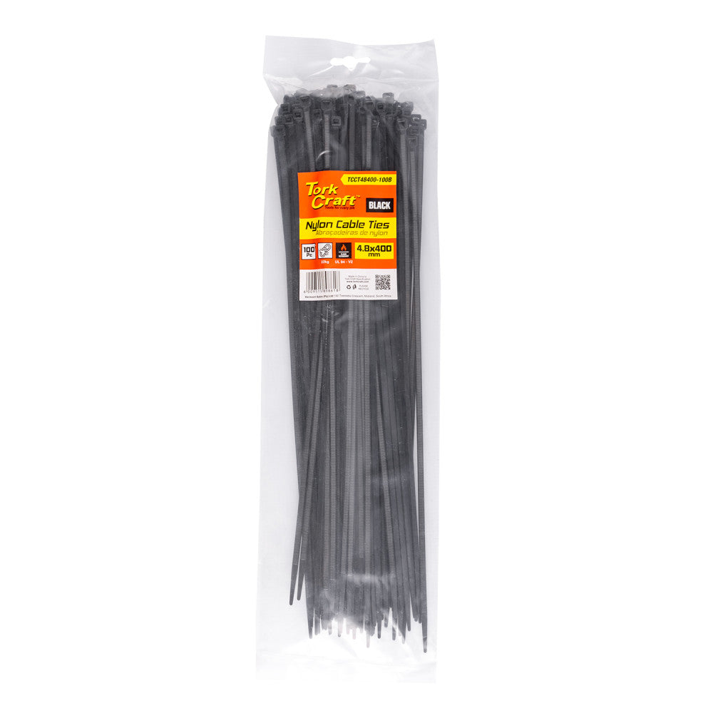 Tork Craft Nylon Cable Ties 4.8mm X 400mm Black 100pc