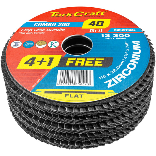 FLAP DISC ZIRCONIUM 115MM 40 GRIT FLAT 4+1 FREE