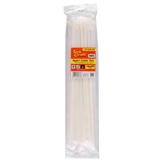 NYLON CABLE TIES 7.6MM X 400MM WHITE 50PC