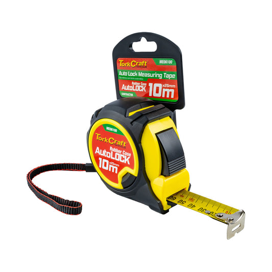 MEASURING TAPE  AUTOLOCK 10M X 25MM RUBBER CASING MATT FINISH