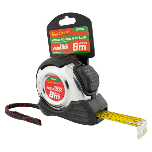 MEASURING TAPE SELF LOCK 8M X 25MM S/S & RUBBER CASING MATT FINISH