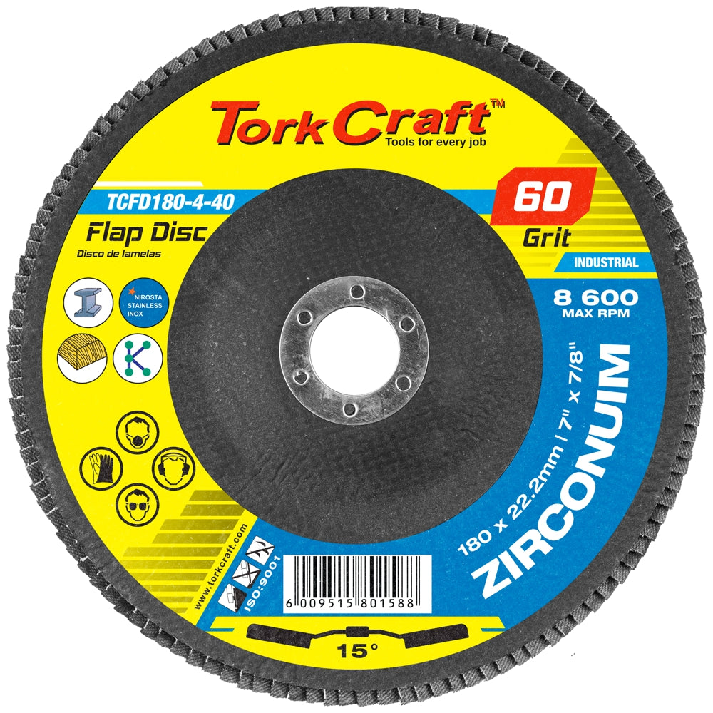 FLAP DISC ZIRCONIUM 180MM 60GRIT ANGLED