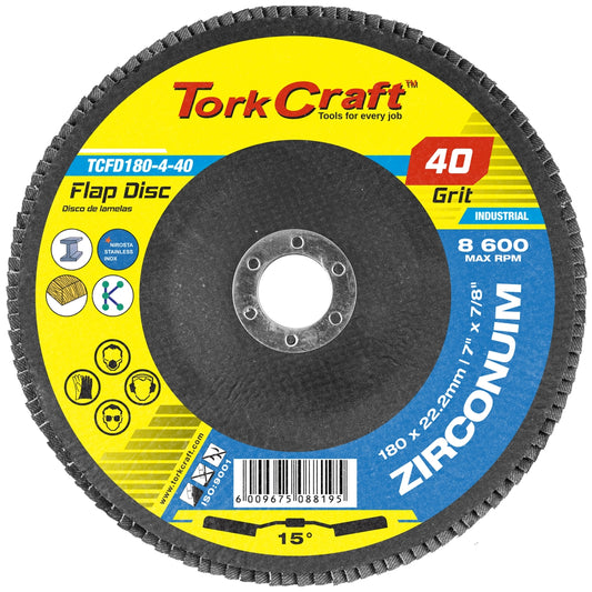 FLAP DISC ZIRCONIUM 180MM 40GRIT ANGLED