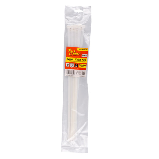 NYLON CABLE TIES 7.6MM X 400MM WHITE 10PC