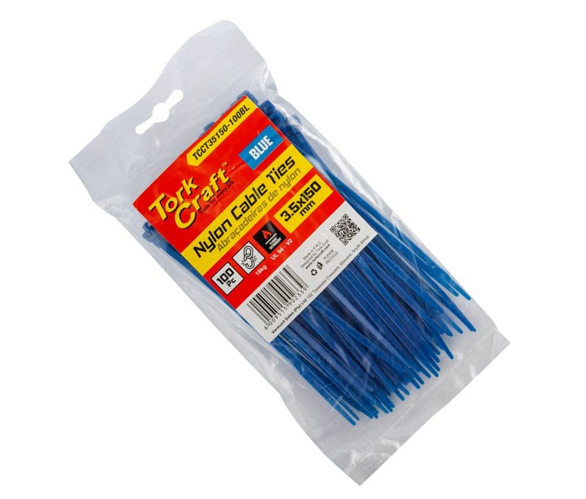 Tork Craft Nylon Cable Ties 3.5mm X 150mm Blue 100pc